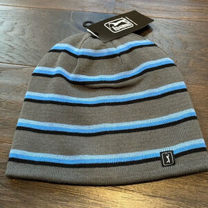 PGA Tour Knit Winter Beanie/hat - Quite Shade Gray-blue/Black Striped